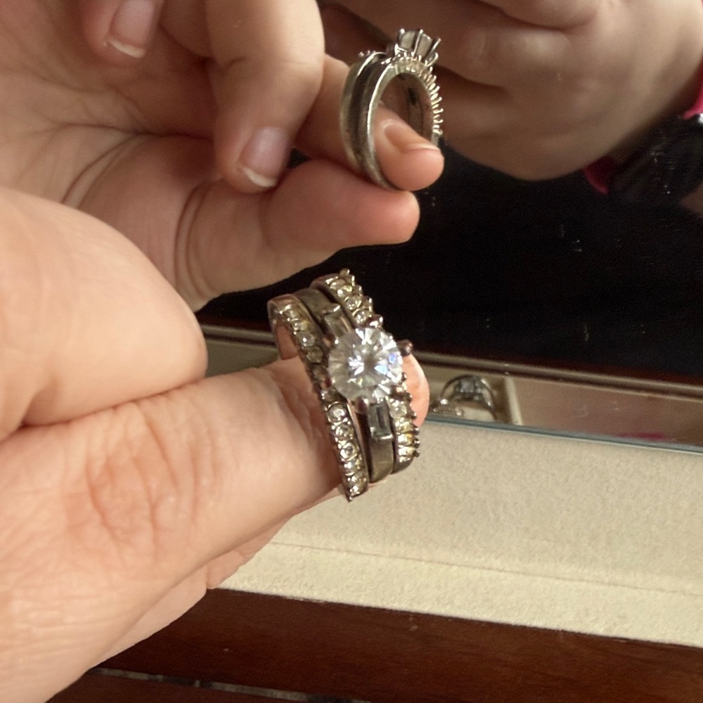 3 Ring set Elegant Silver Women's Ring with Clear Stones